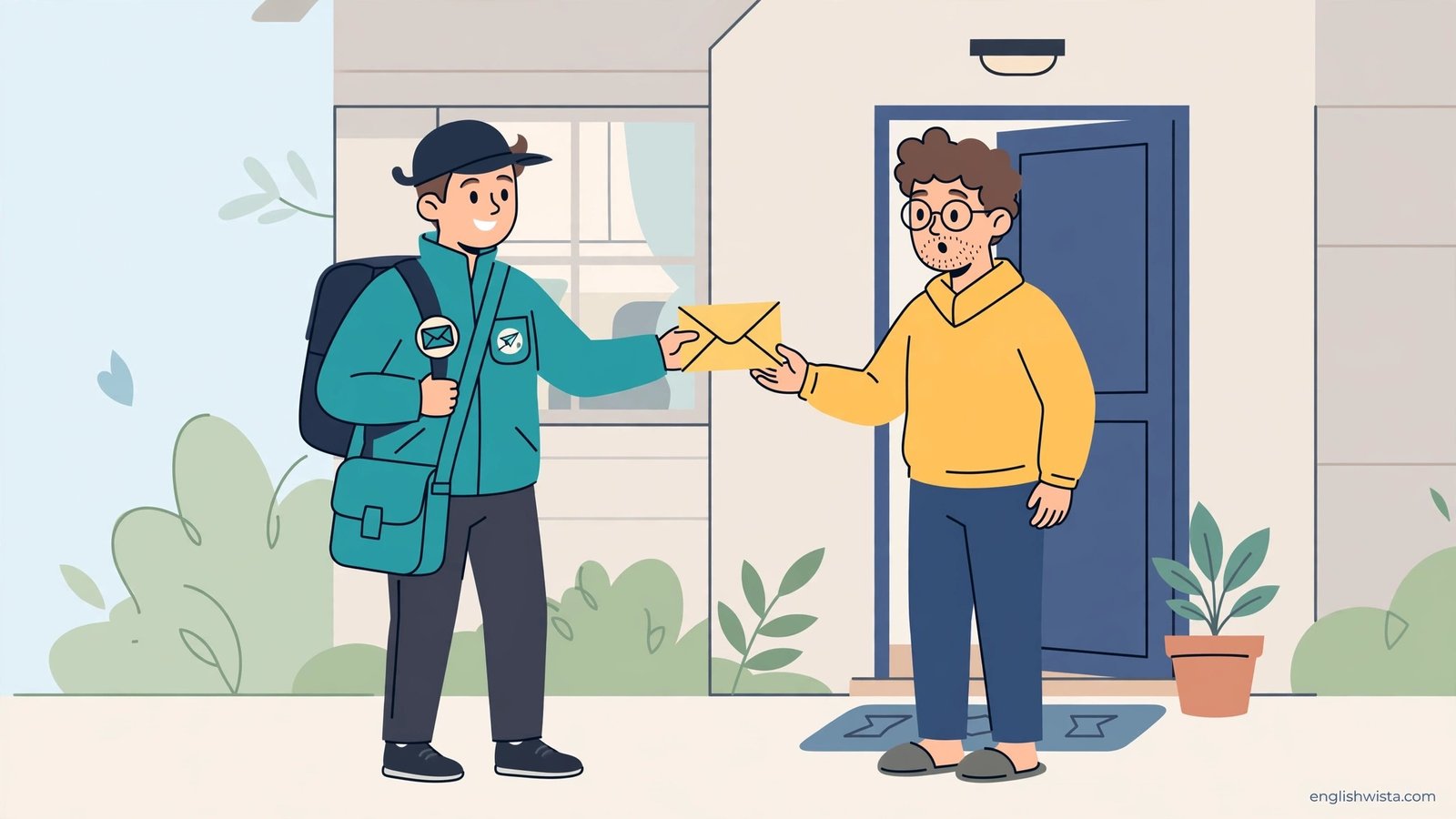 Messenger handing an envelope to inform someone