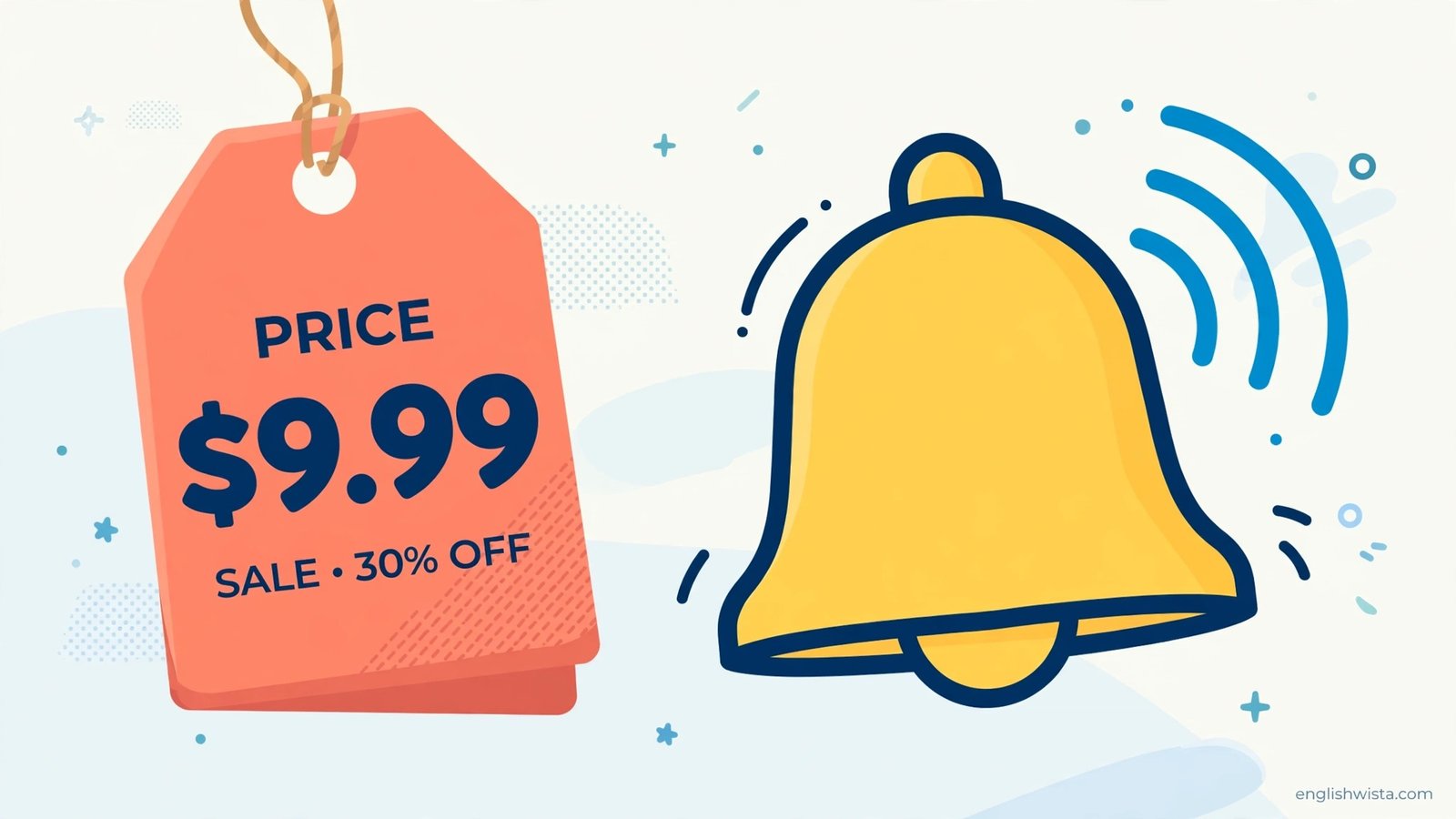 Price tag beside a ringing notification bell