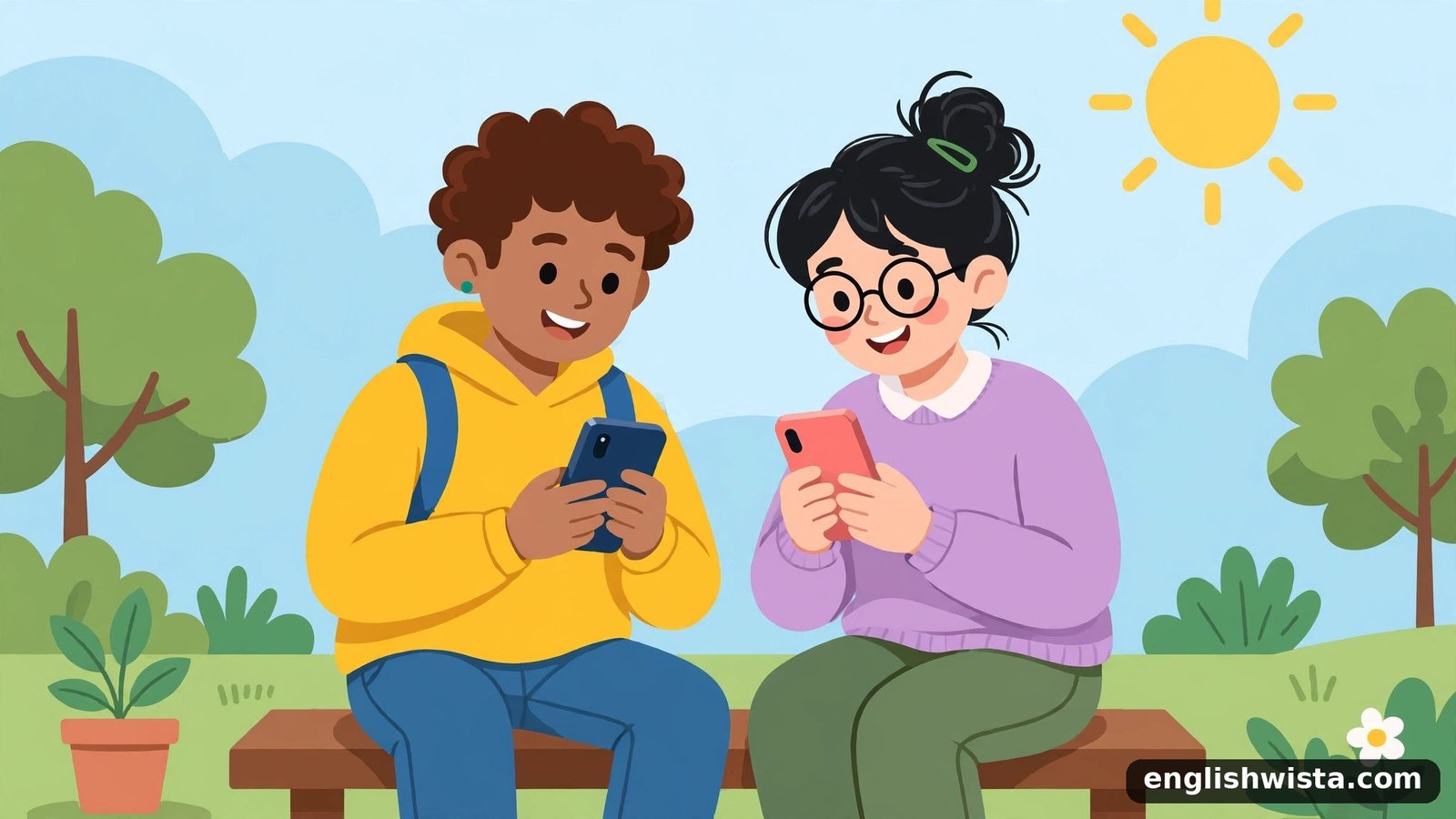 Friends texting illustration
