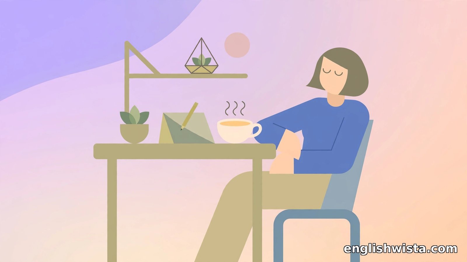 Flat vector person relaxing with coffee on a break at a desk