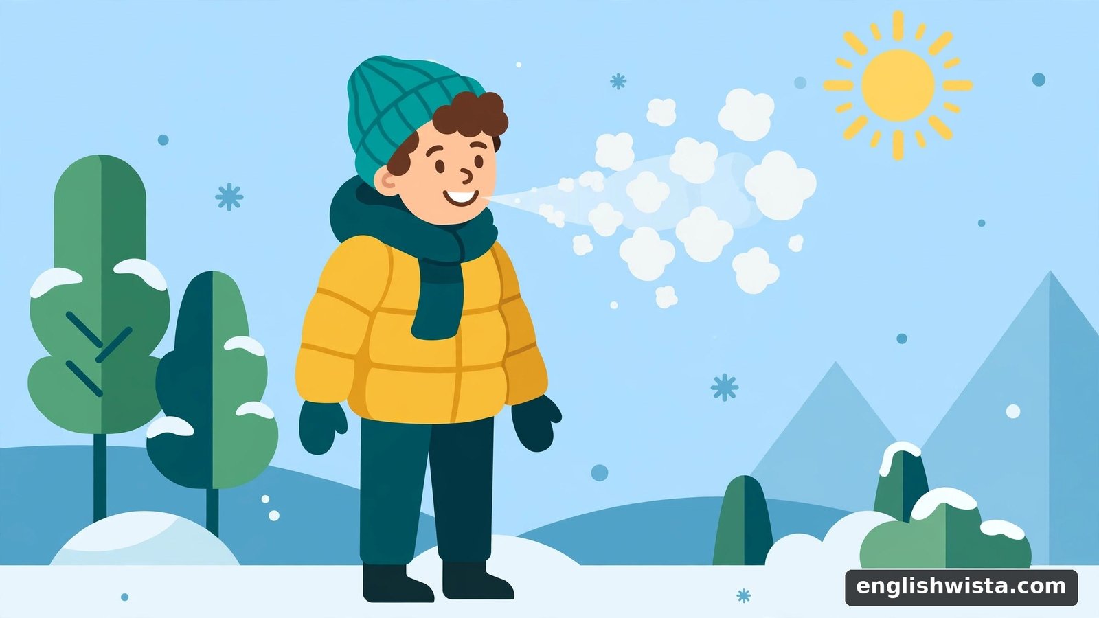 Visible breath in cold winter air