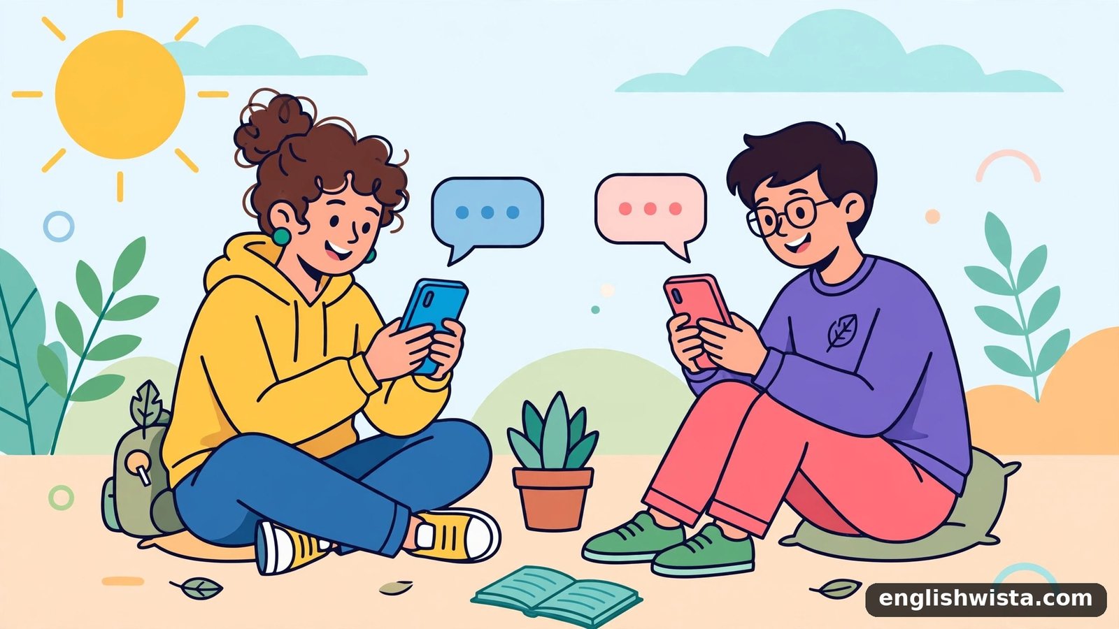 Friends texting illustration