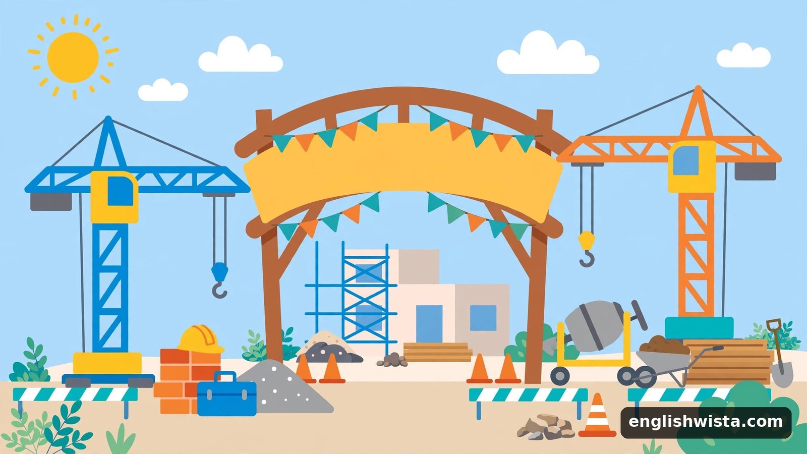 Construction site with cranes for site
