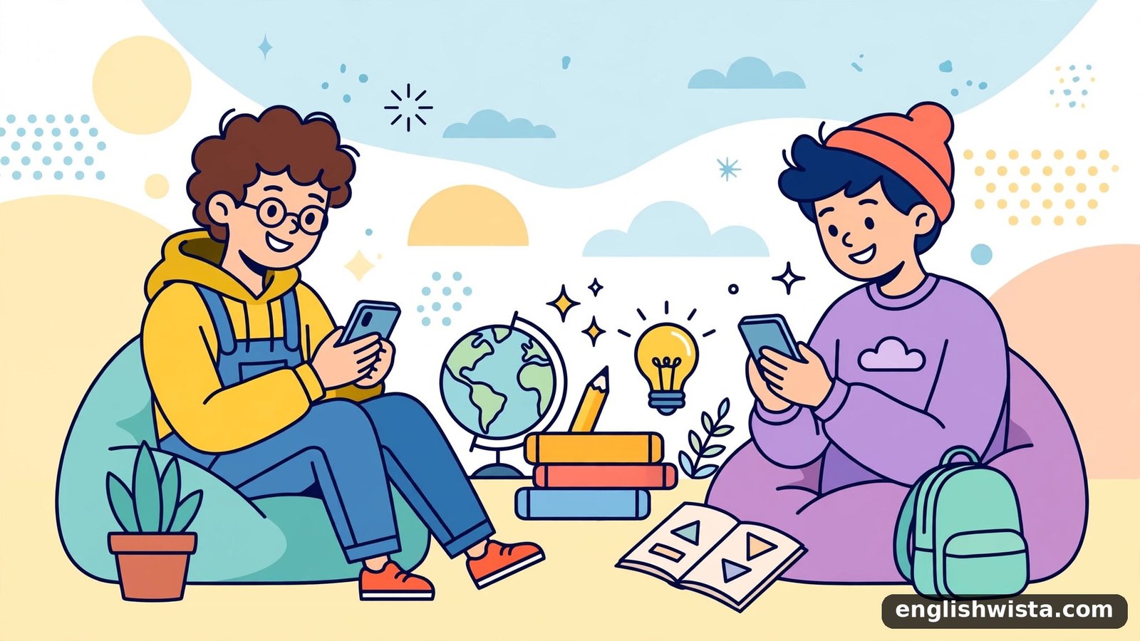 Friends texting illustration