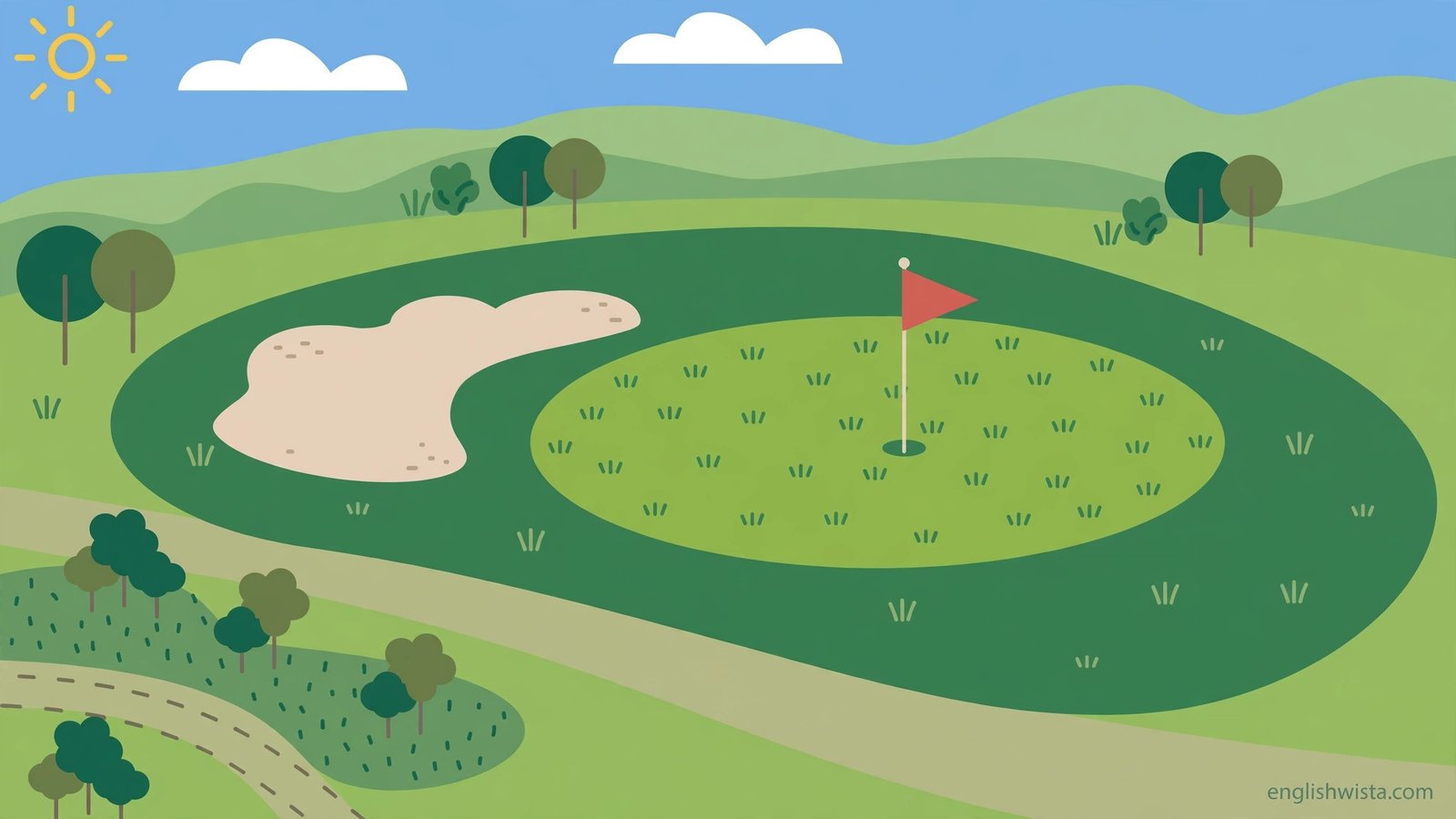 Green golf course with a flag on the hole