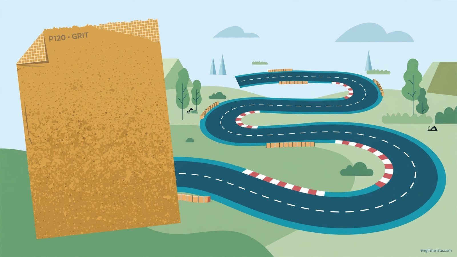 Sandpaper sheet beside a winding race track