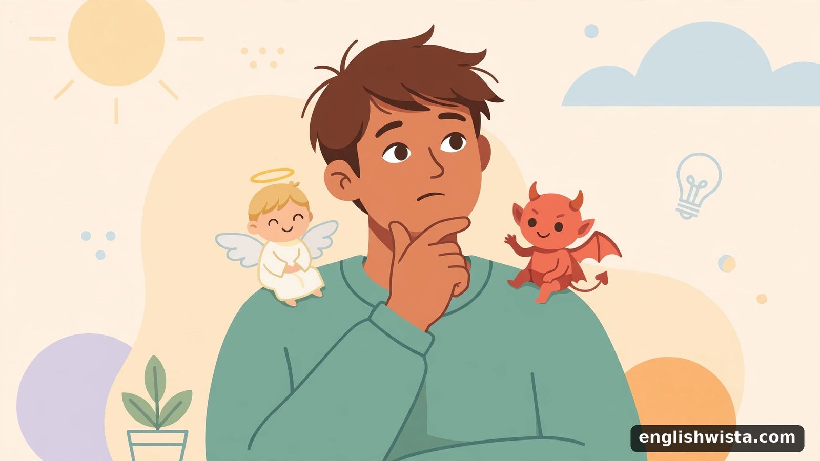Angel and devil on shoulders for conscience