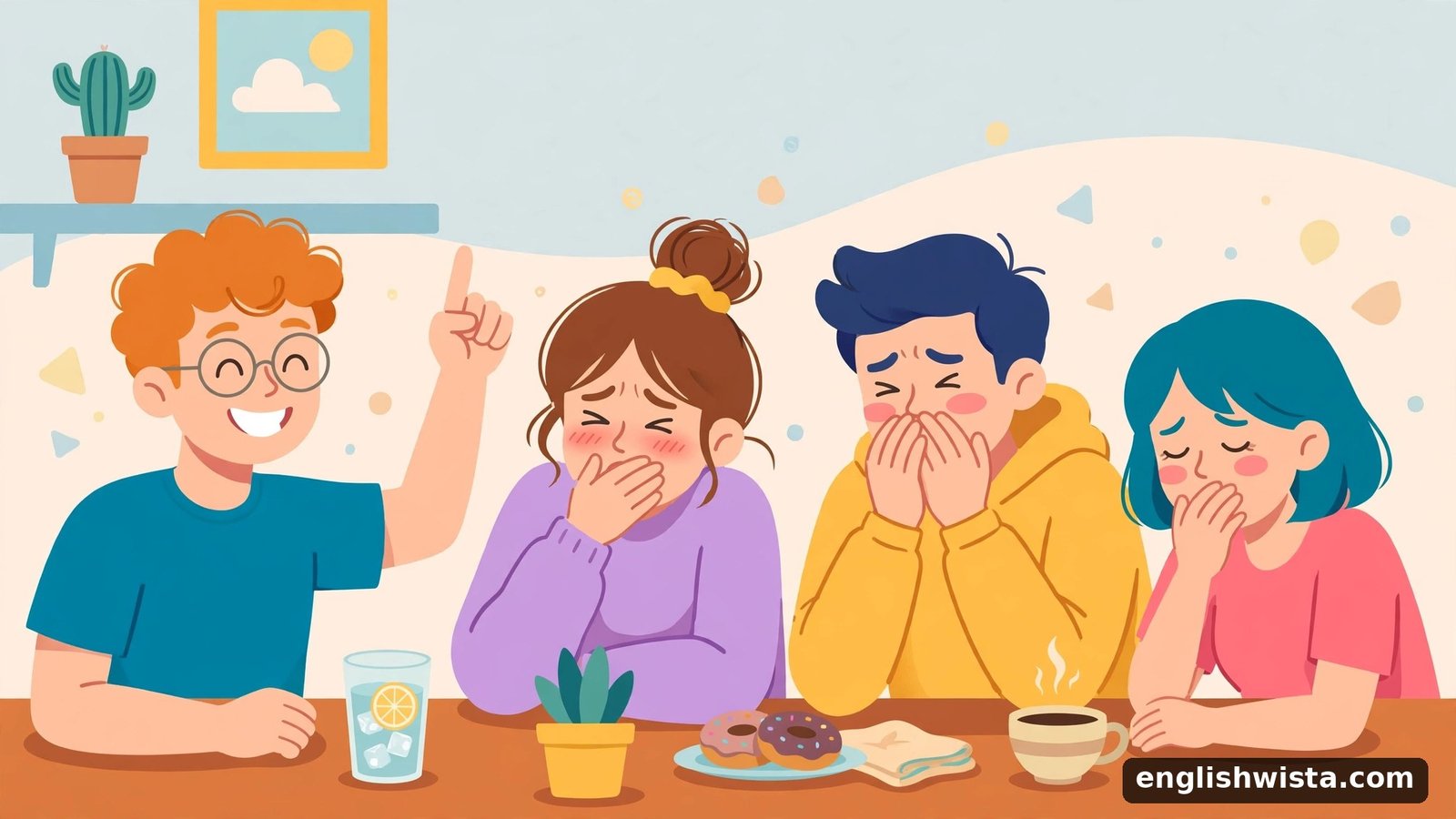 Friends cringing at a bad joke