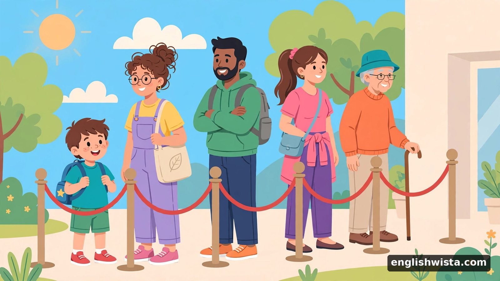 People standing in a queue waiting