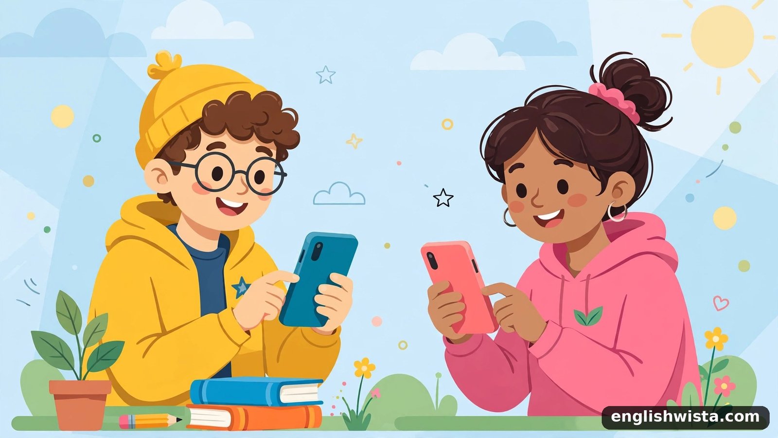 Friends texting illustration