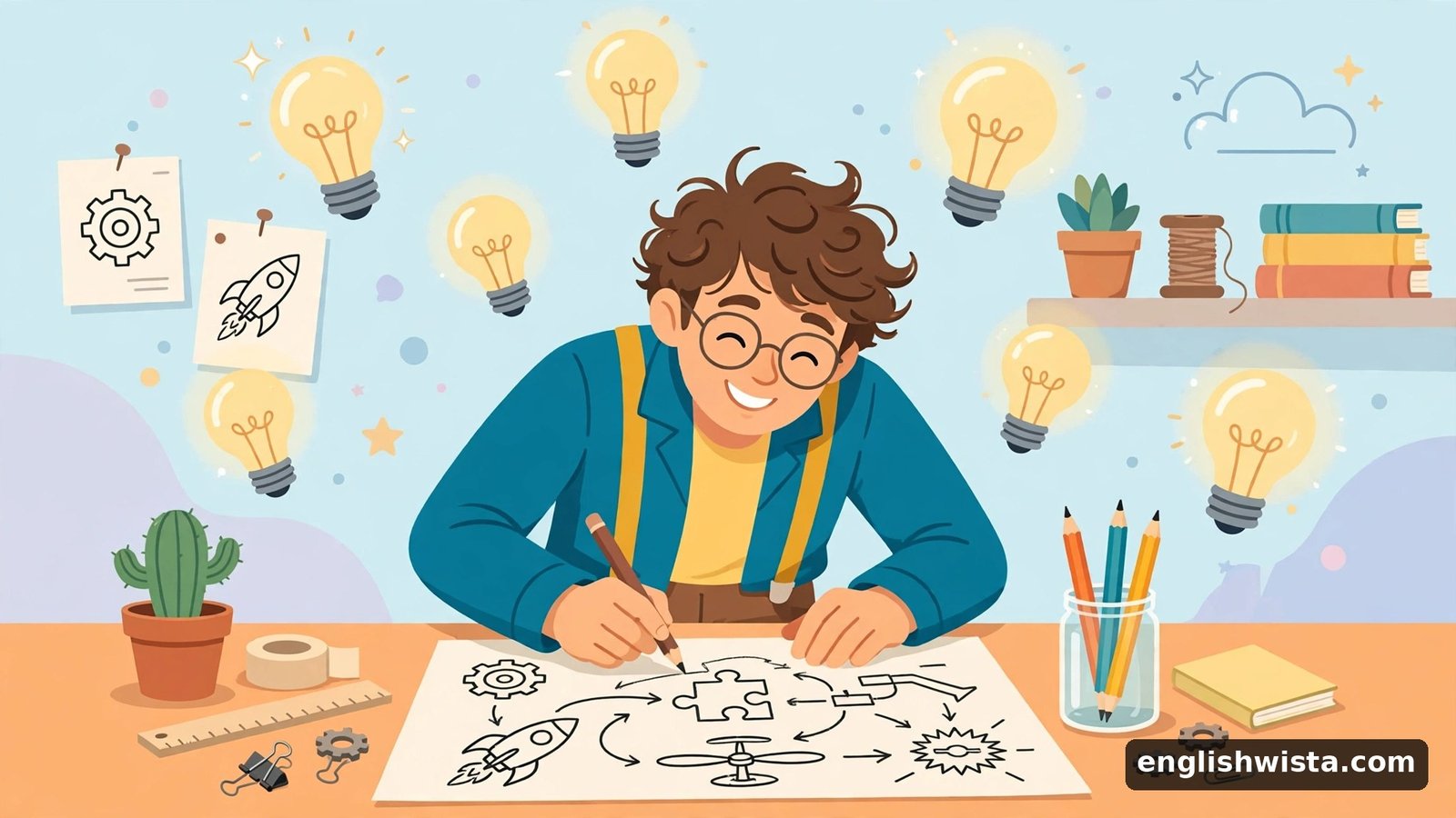 Person thinking up a clever plan with a lightbulb
