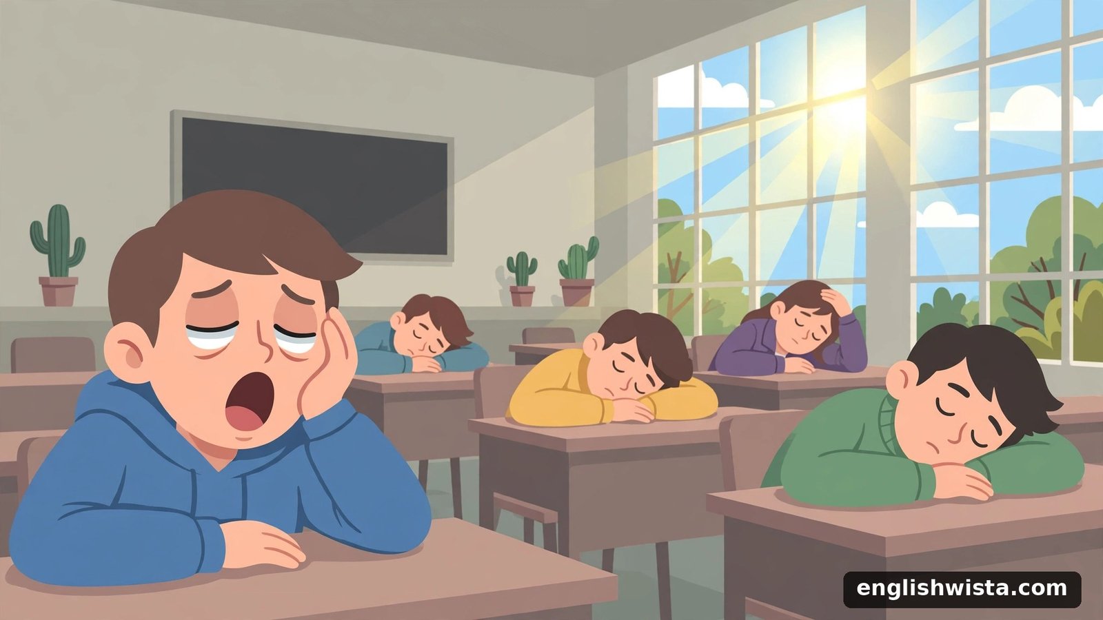 Bored person yawning at a lecture for uninterested