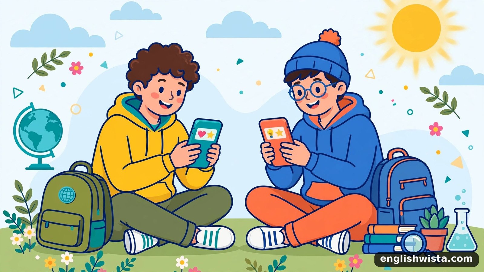 Friends texting illustration