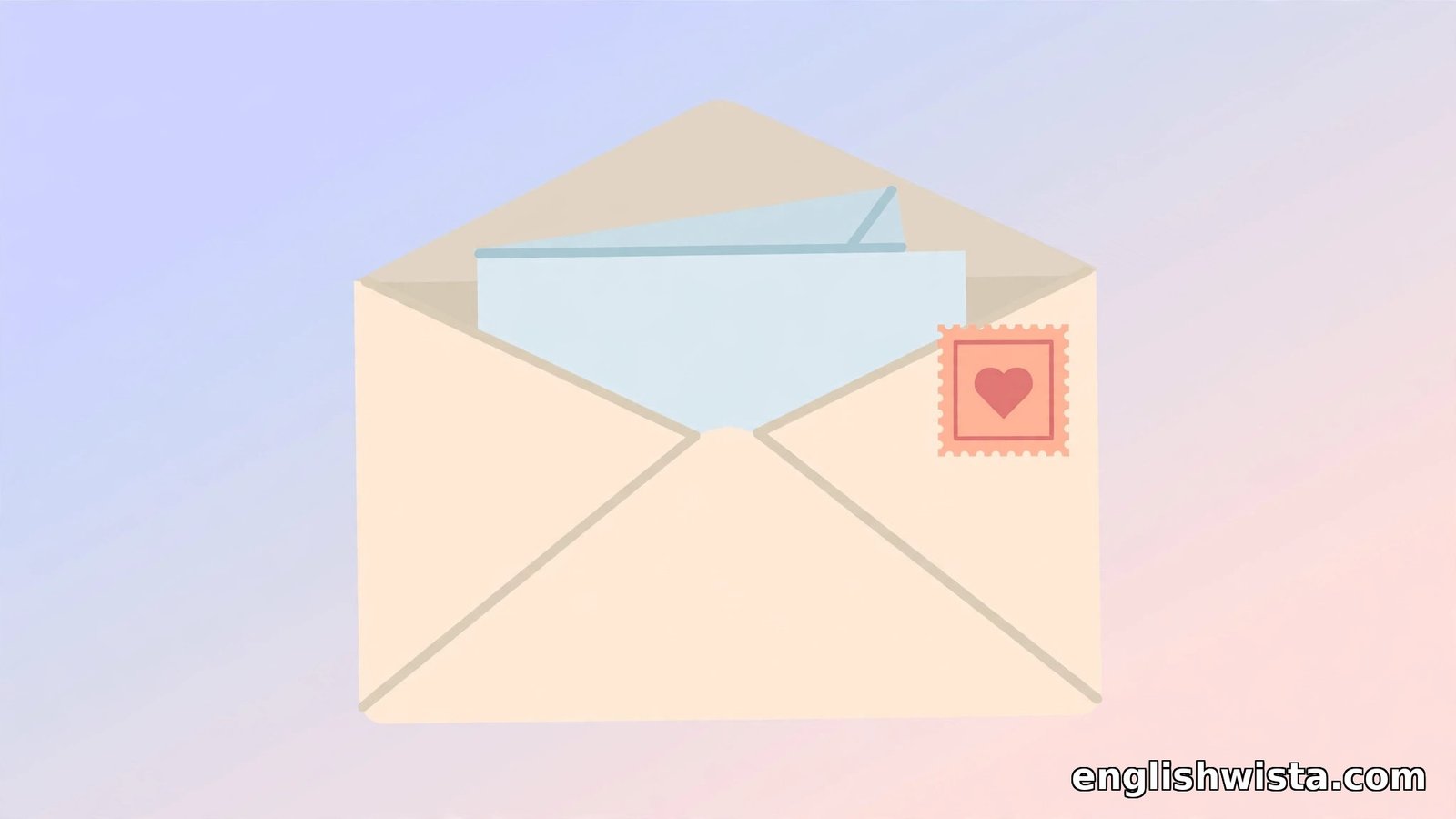 Flat vector paper envelope with a letter peeking out and a stamp