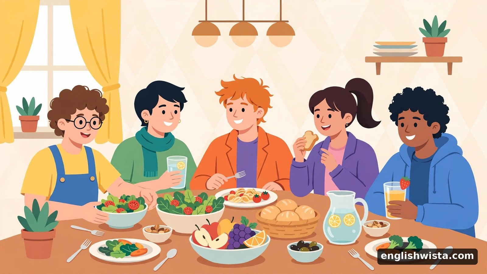 Friends eating together like family