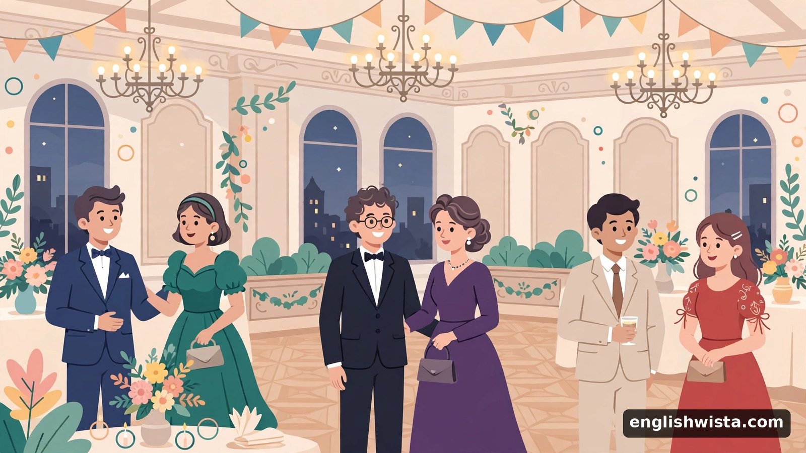 People in formal dress at an elegant event