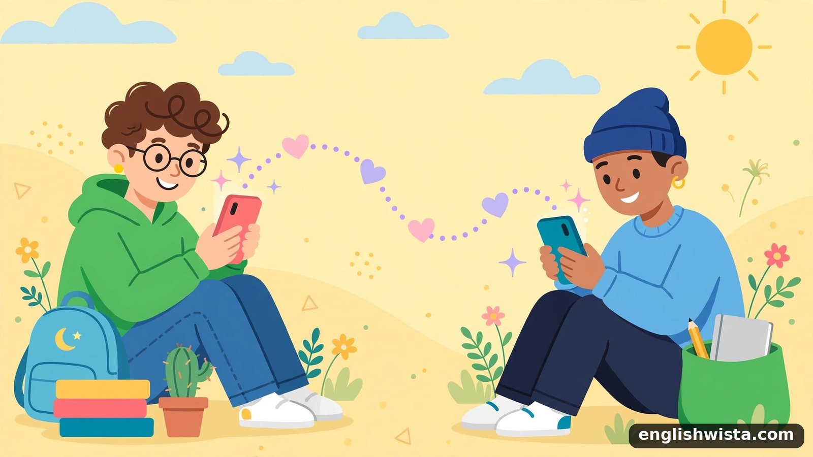 Friends texting illustration