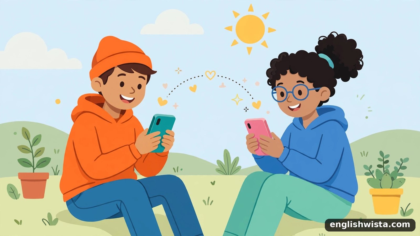 Friends texting illustration