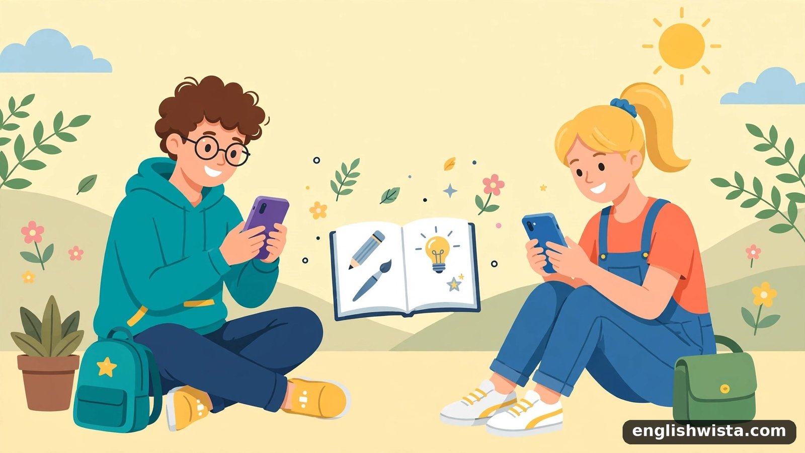 Friends texting illustration