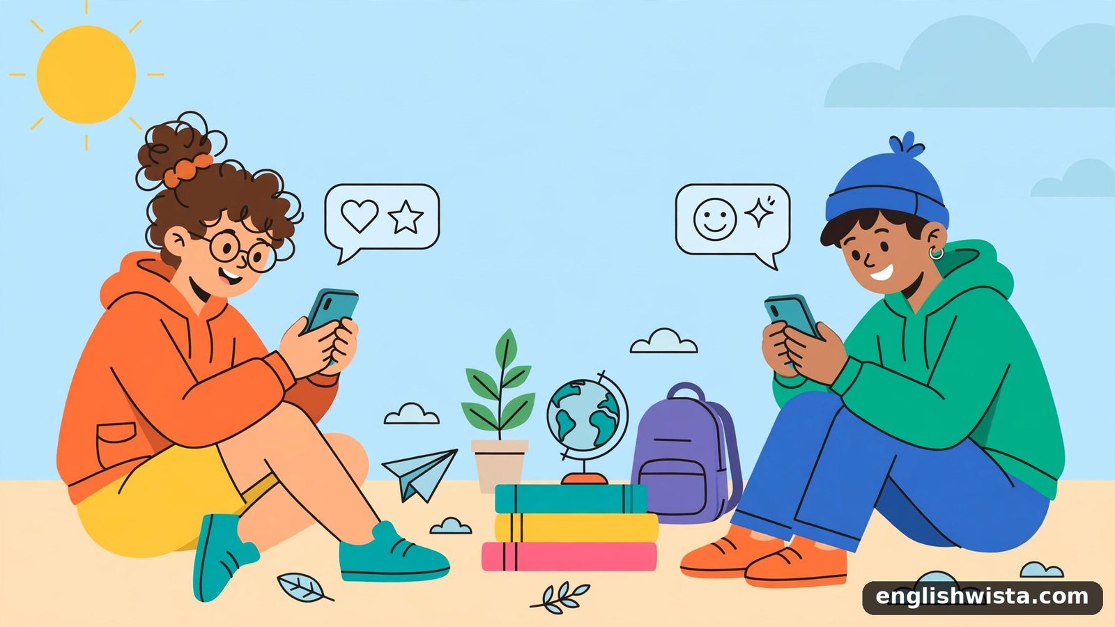Friends texting illustration