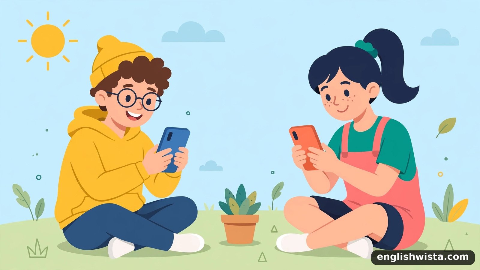 Friends texting illustration