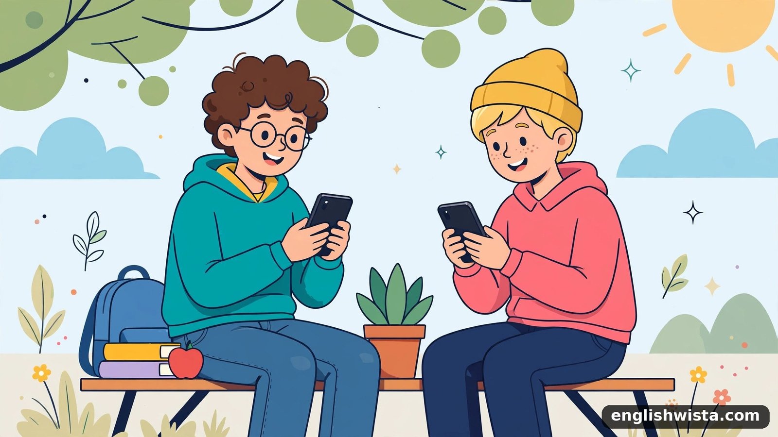 Friends texting illustration