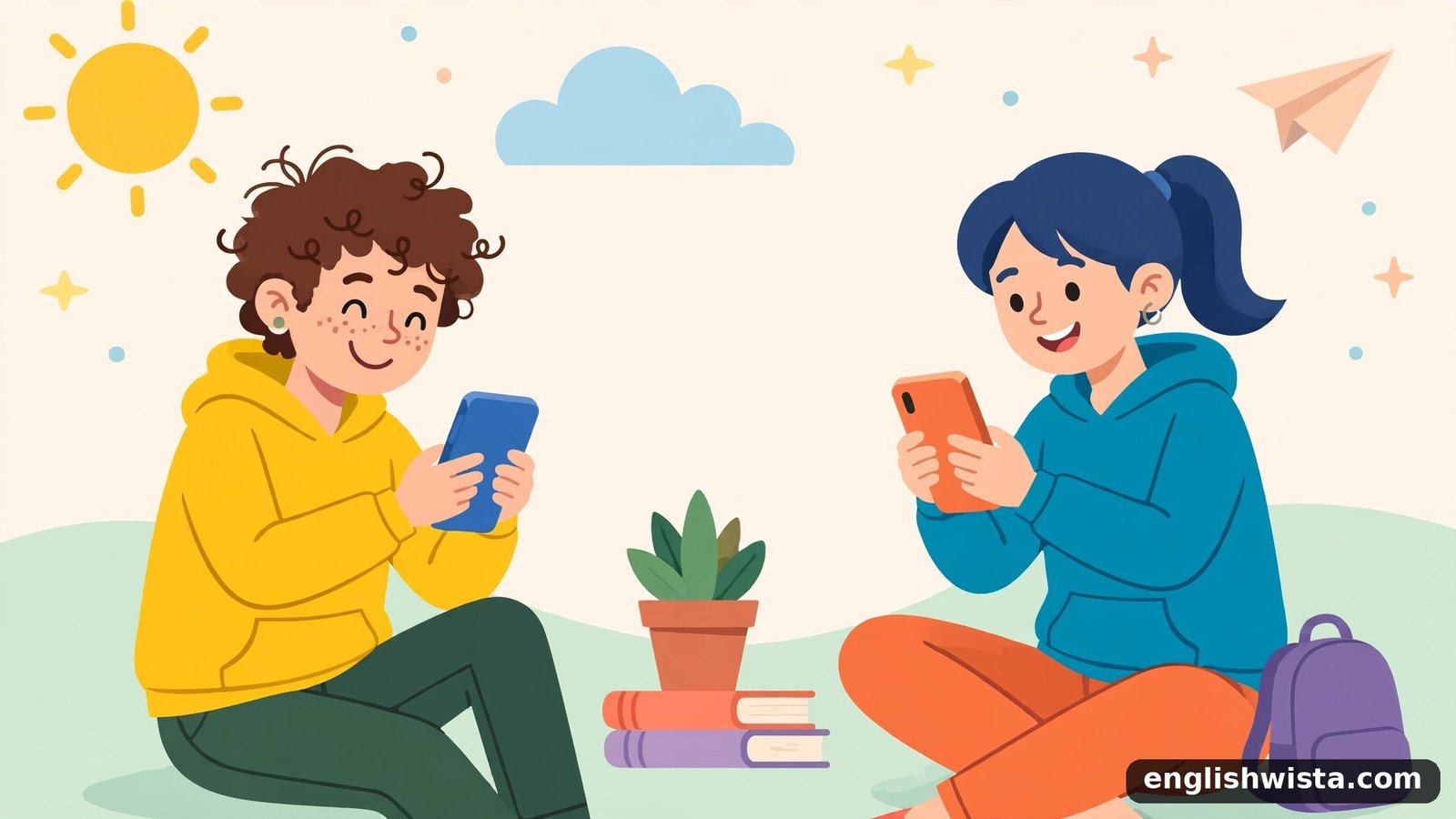 Friends texting illustration