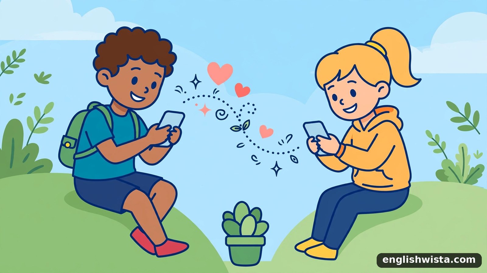 Friends texting illustration
