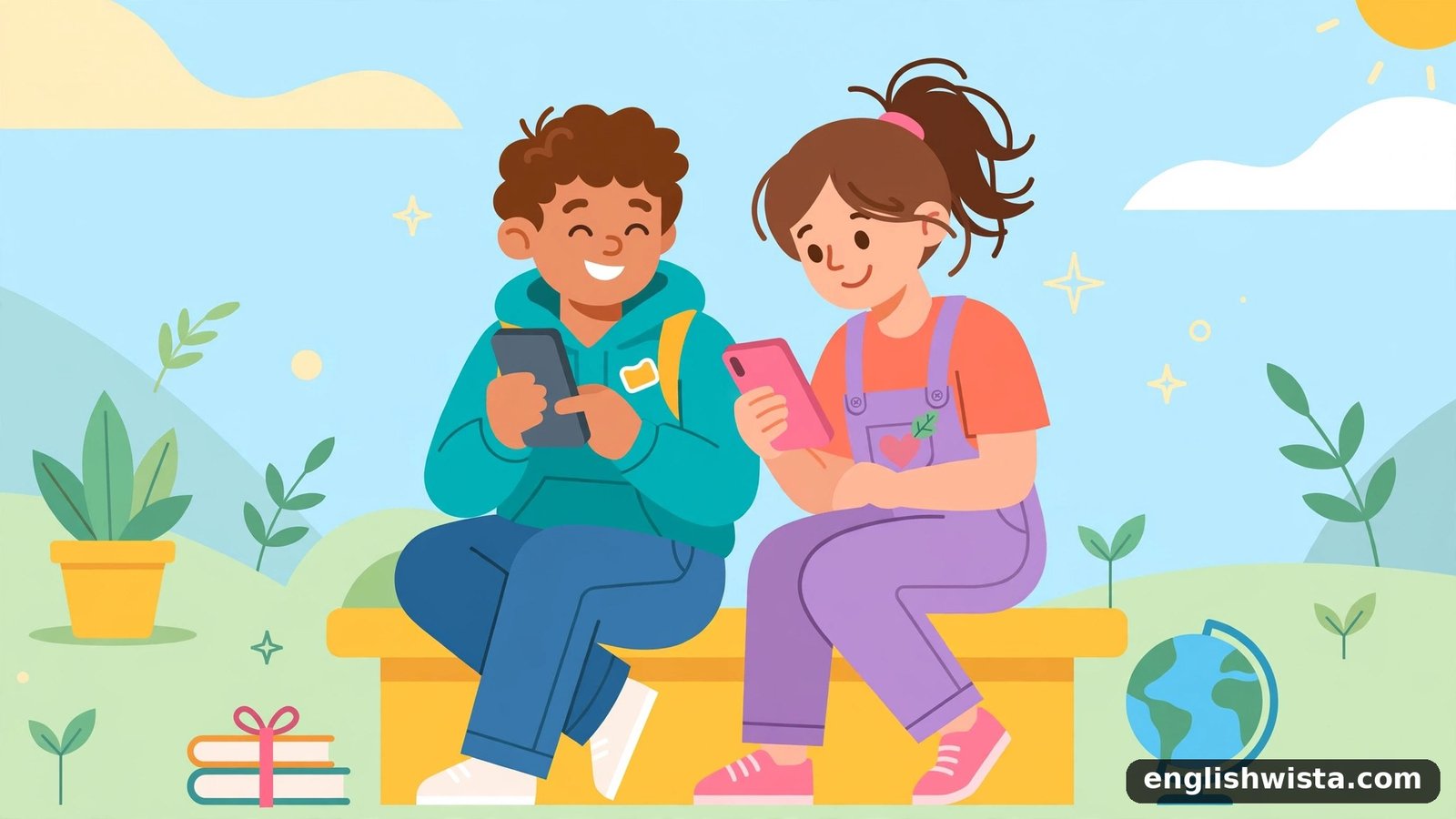 Friends texting illustration