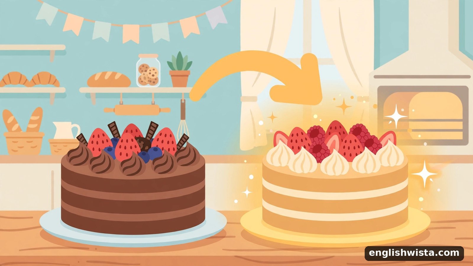 Two cakes with arrow on the second for latter