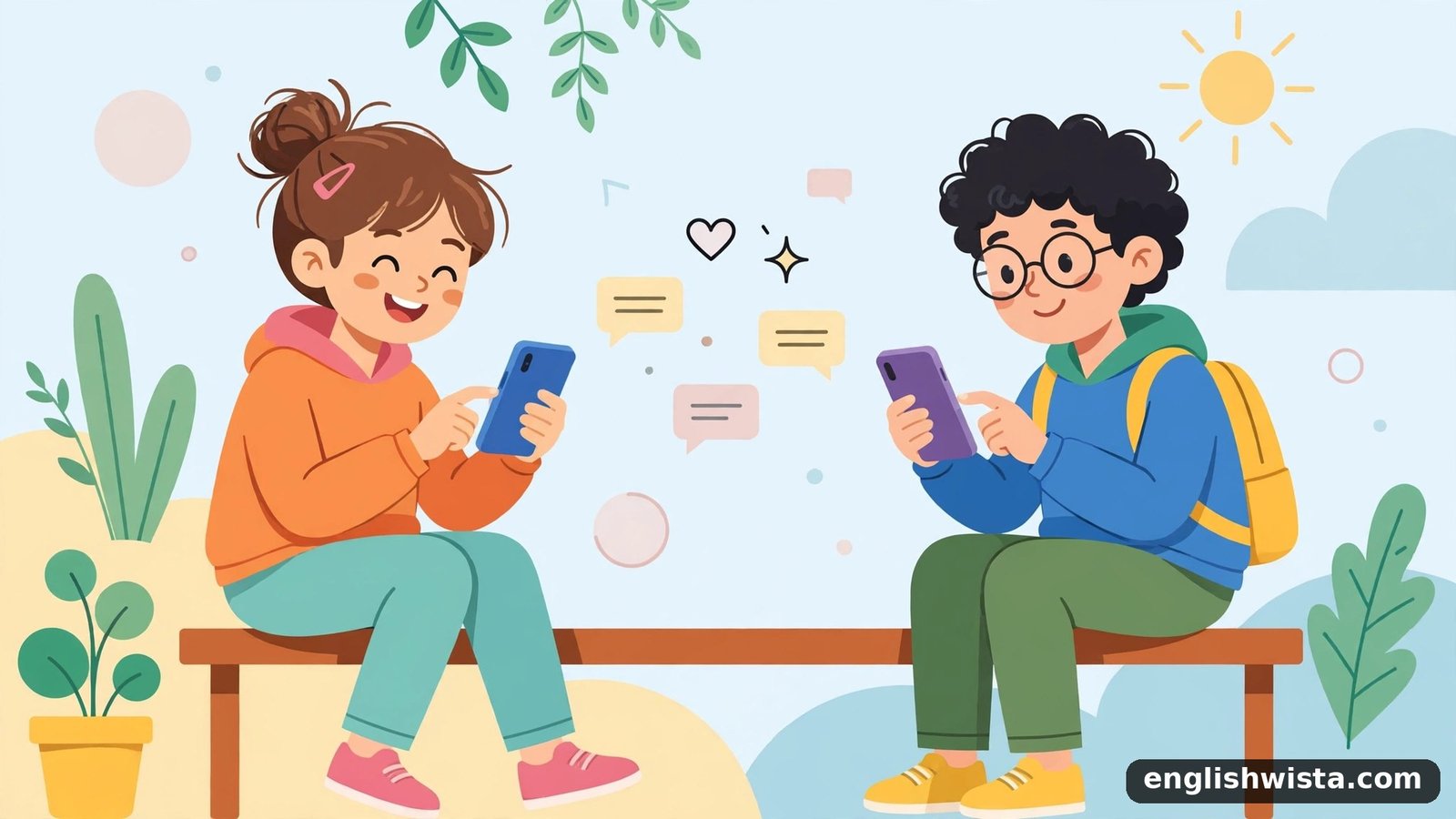 Friends texting illustration