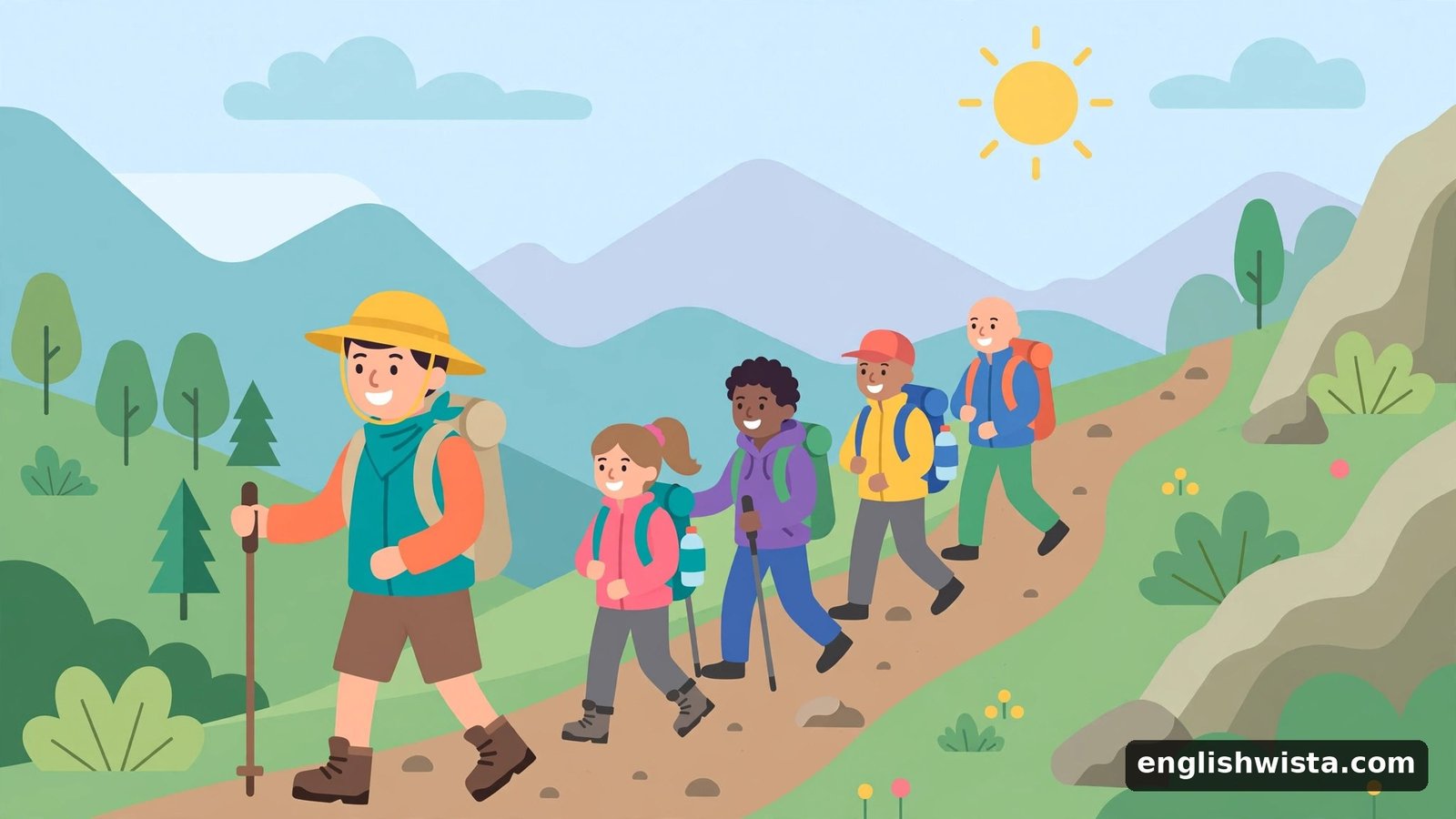 Guide leading a group of people forward
