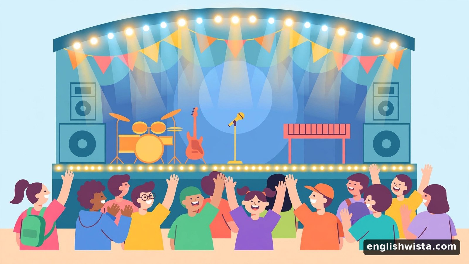 Concert with bright lights and crowd
