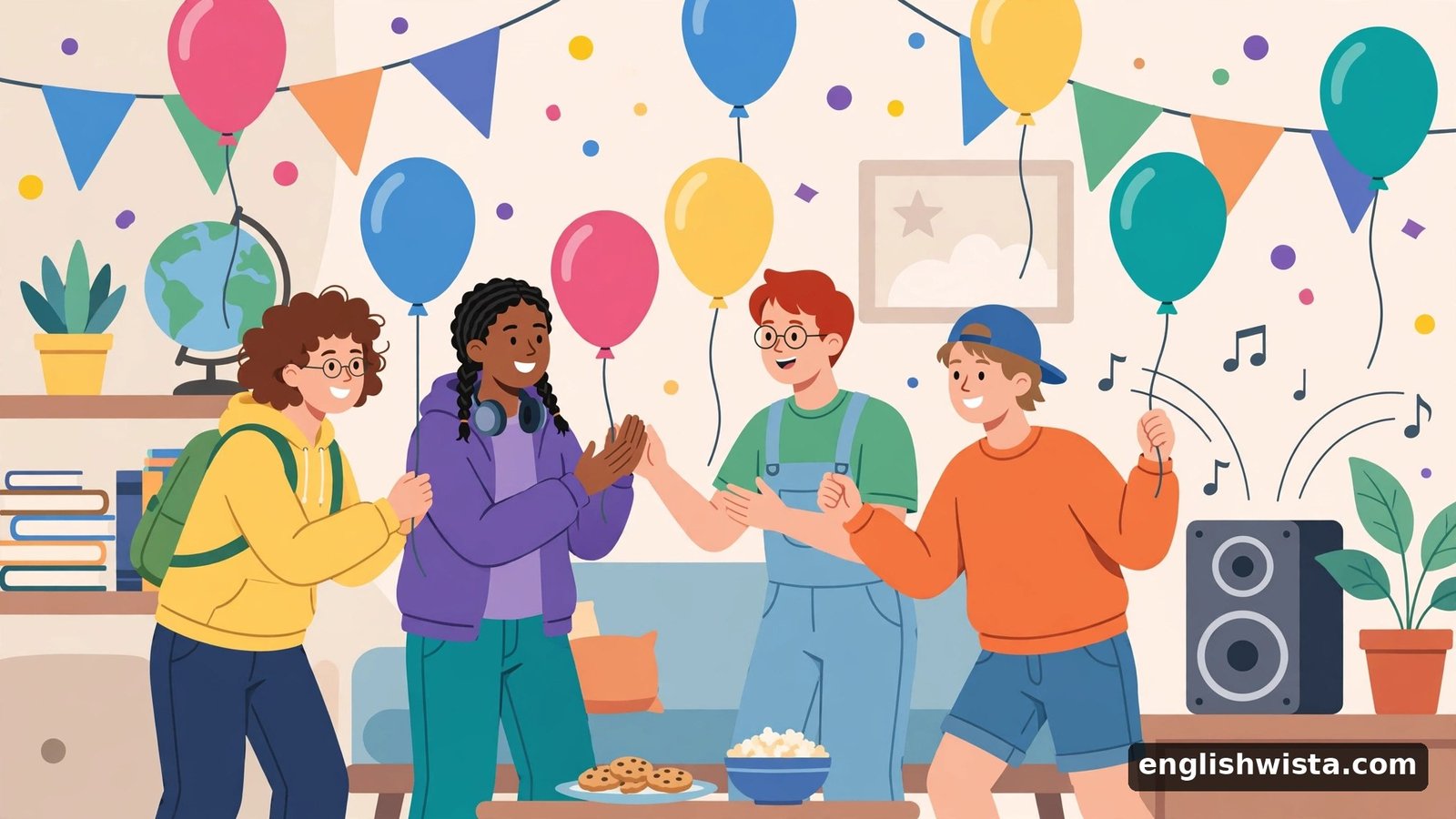 Friends at a fun house party