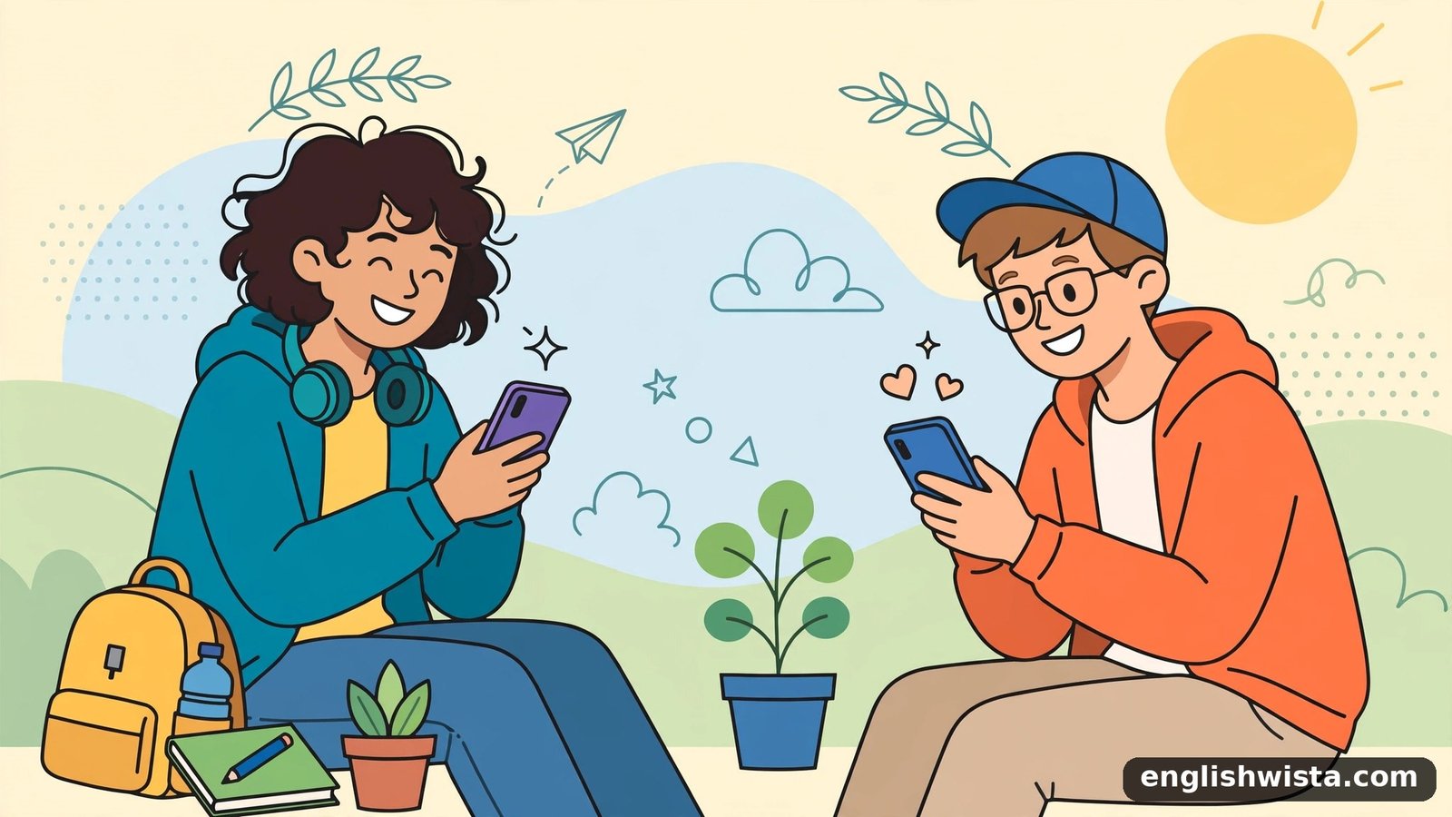 Friends texting illustration