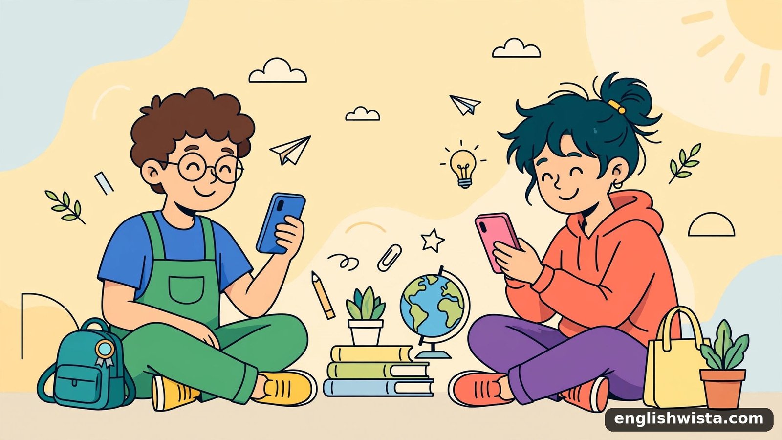 Friends texting illustration