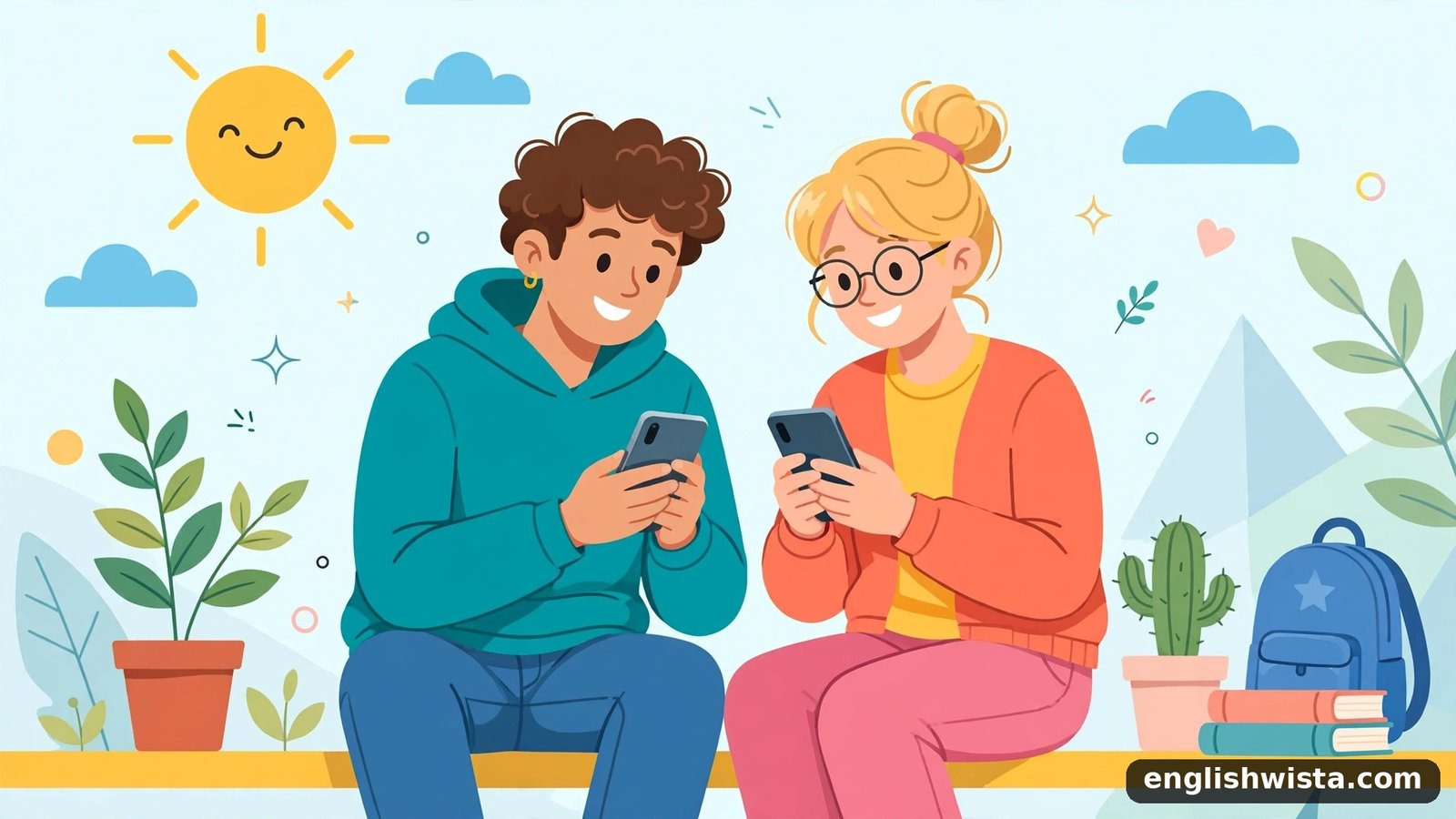 Friends texting illustration