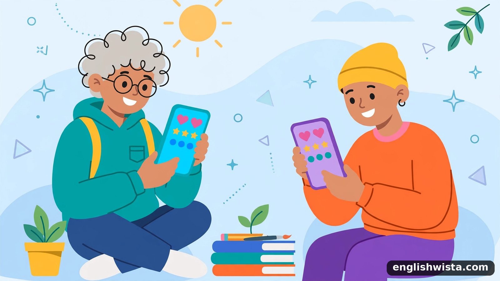 Friends texting illustration