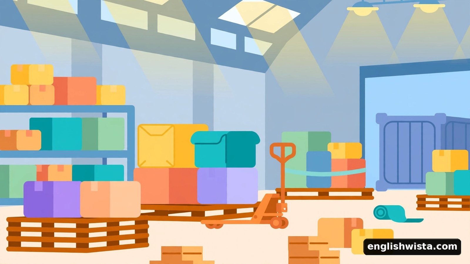Warehouse with wooden pallets