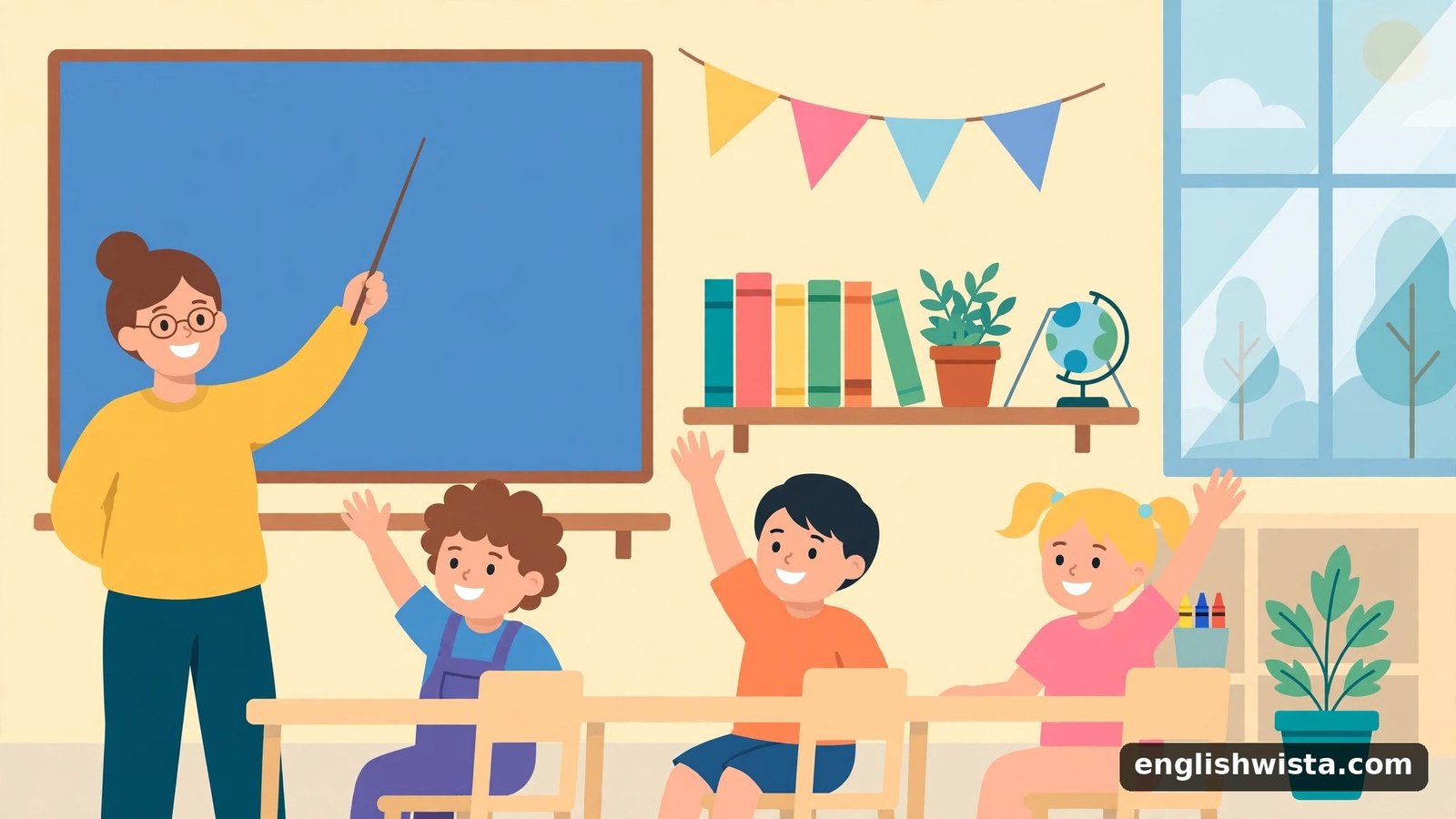 Classroom scene learning passed vs past