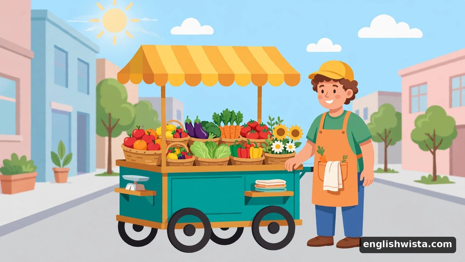 Street vendor selling goods from a cart