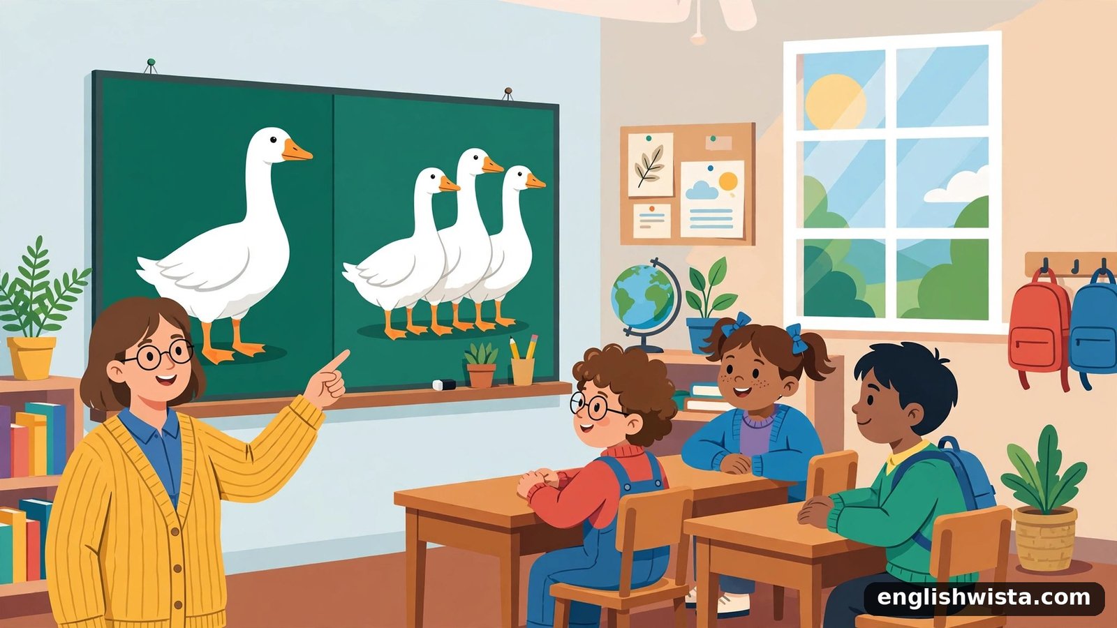 Classroom learning the plural of Goose