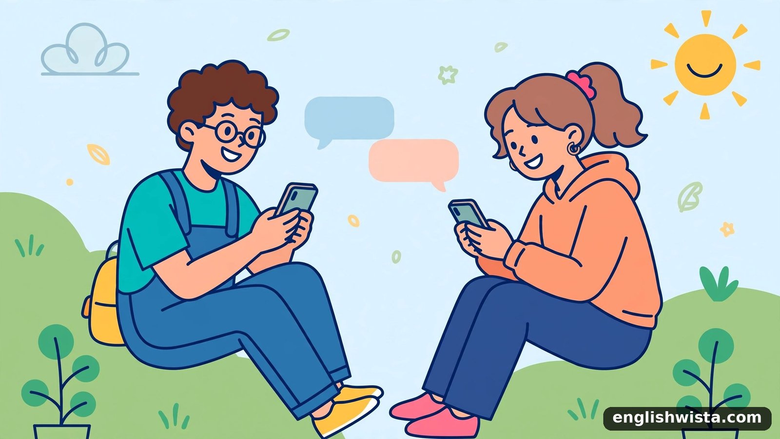 Friends texting illustration