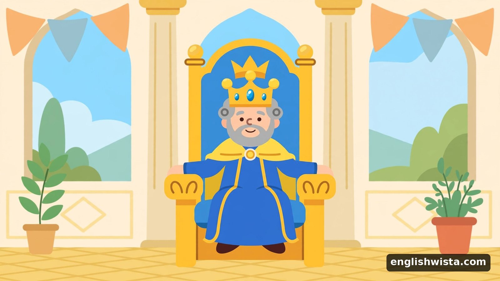 King on a throne reigning over a kingdom