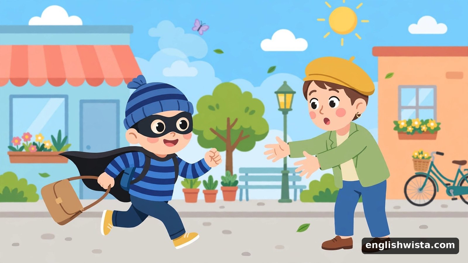 Cartoon thief snatching a handbag for rob