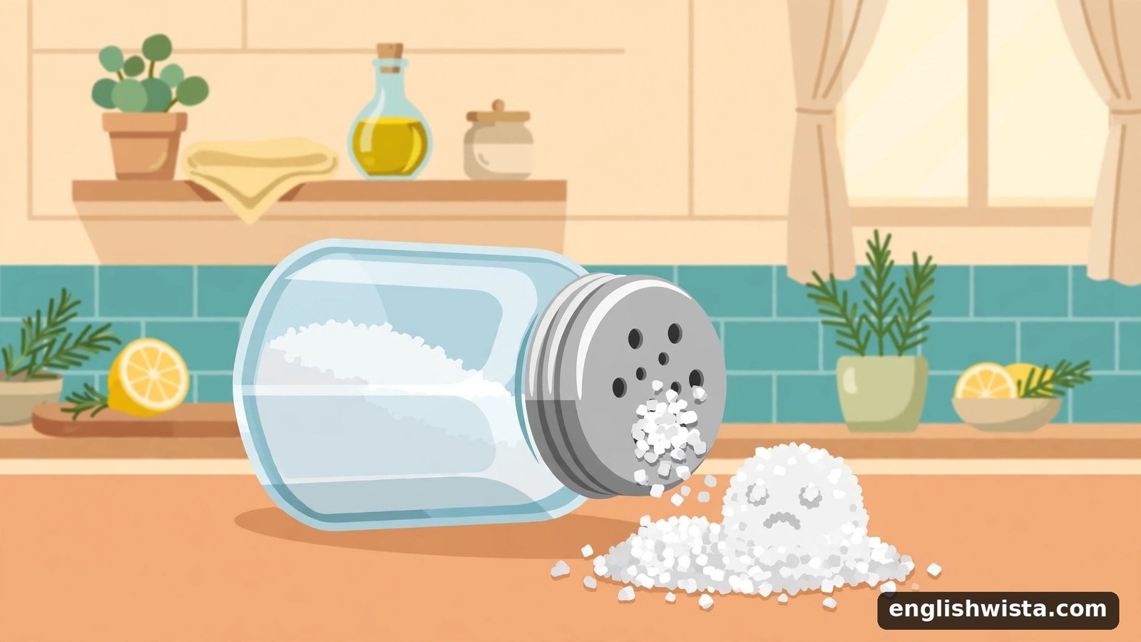 Tipped salt shaker visual pun