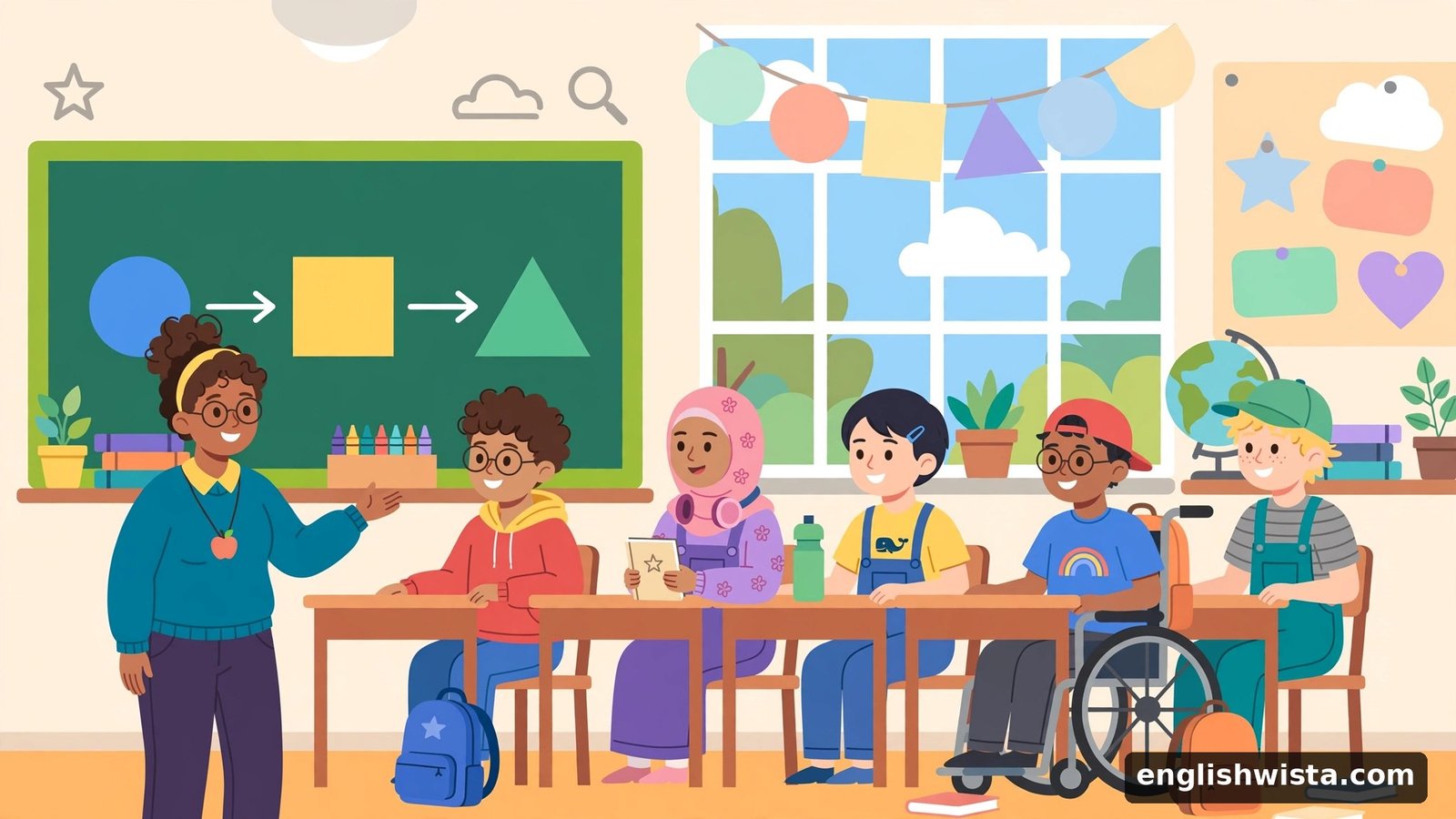 Classroom scene learning say vs tell