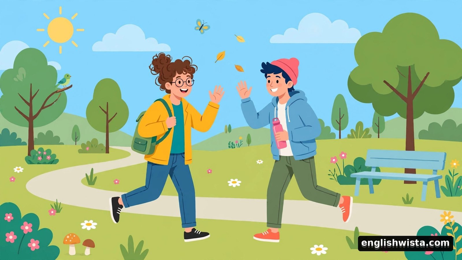 Chance meeting of friends in a park