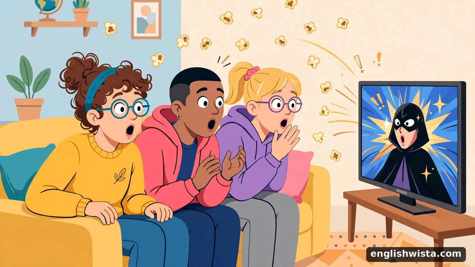 Friends gasping at a TV plot twist