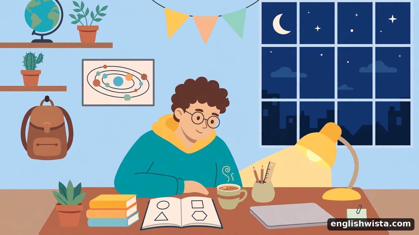 Person working alone focused at night